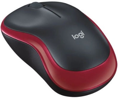 Мышь Logitech M185, оптическая, беспроводная, USB, черный и красный [910-002237]