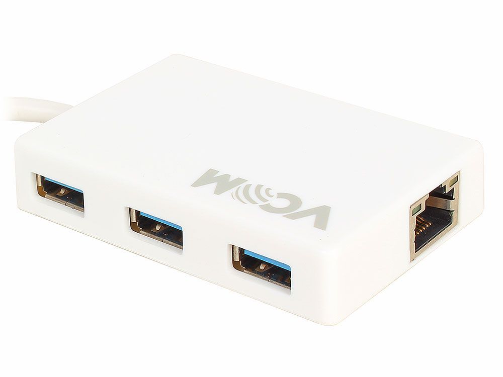Концентратор VCOM [DH311], разьемы: RJ-45 + 3шт x USB 3.0 + microUSB > Кабель USB Type-C, белый