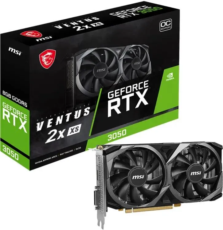 Видеокарта MSI NVIDIA GeForce RTX 3050 RTX 3050 VENTUS 2X XS 8G OC 8ГБ Ventus 2X, GDDR6