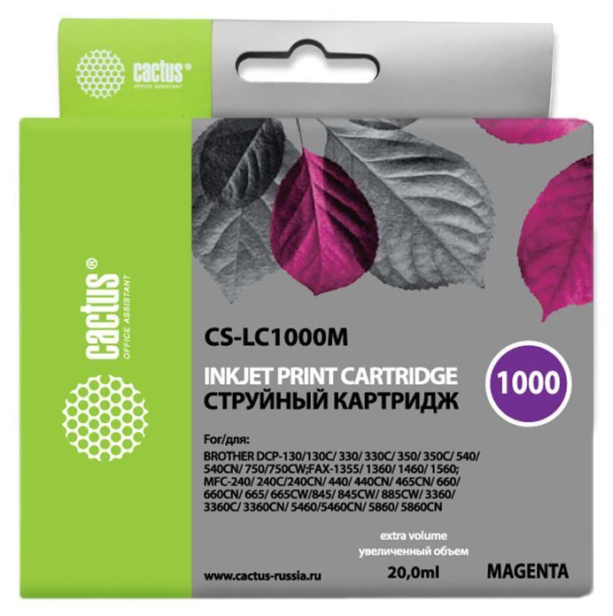 Картридж Cactus CS-LC1000M пурпурный (20мл) для Brother DCP 130C/330С/MFC-240C/5460CN