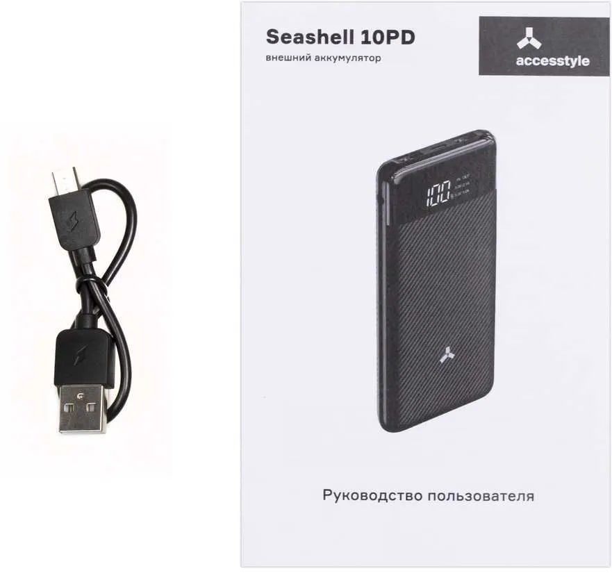Внешний аккумулятор Power Bank Accesstyle Seashell 10PD, 10000мAч, черный