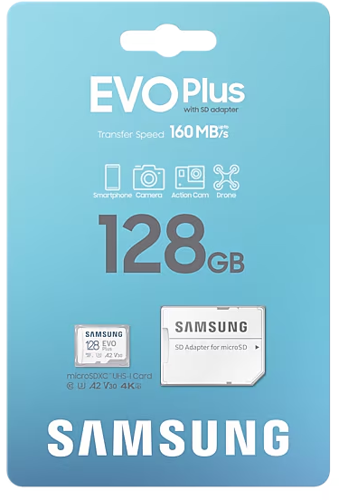 Карта памяти 128 ГБ microSDXC UHS-I Samsung EVO PLUS, Class 10, переходник SD [MB-MC128SA]