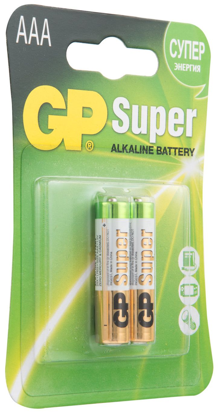 Батарейка алкалиновая GP Super Alkaline 24A LR03 AAA [GP 24A-2CR2] упаковка 2 шт.