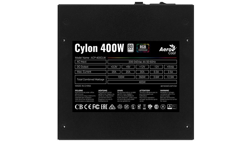 Блок питания AEROCOOL CYLON 400 80+, 400Вт, 120мм, черный, retail