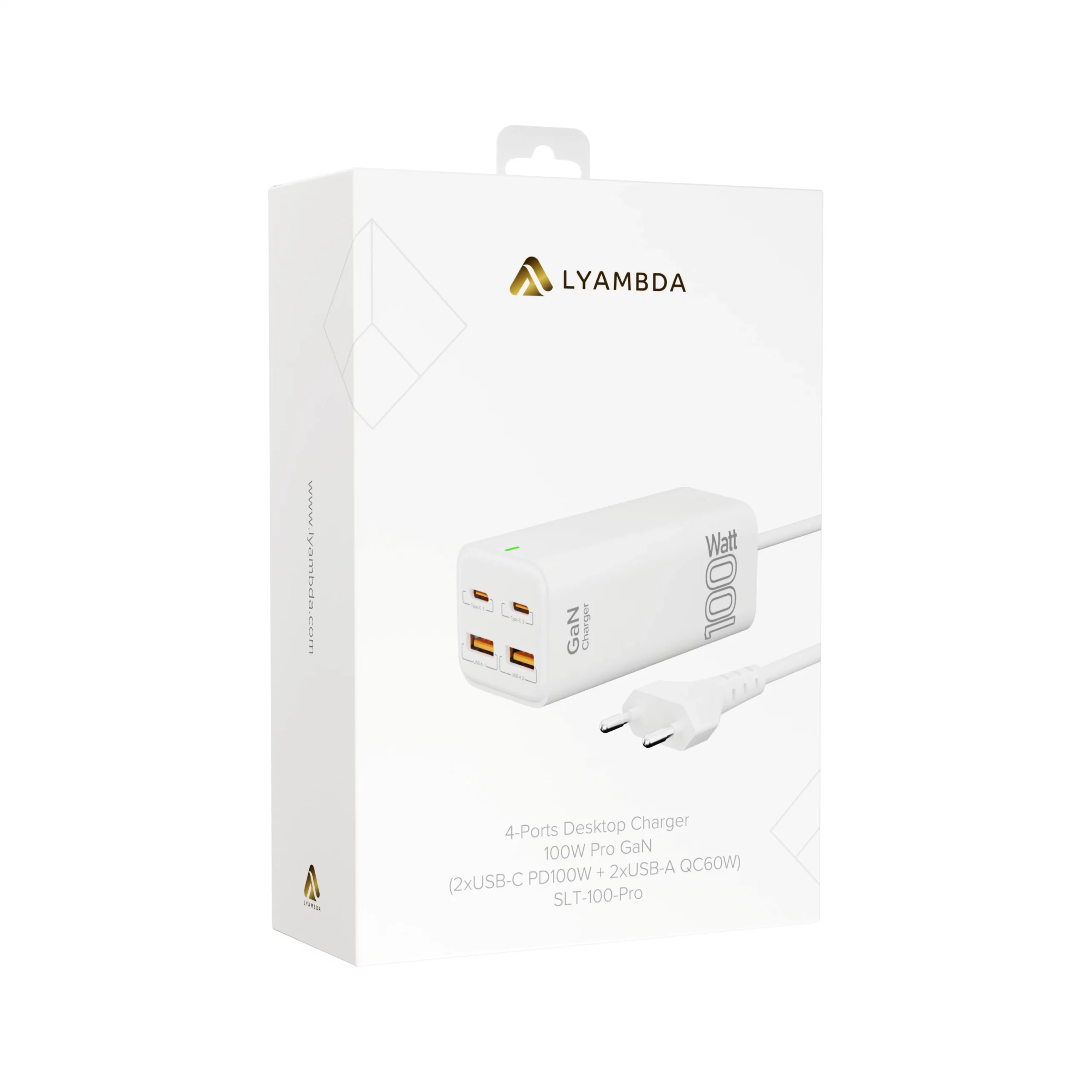 Сетевое зарядное устройство LYAMBDA SLT-100-Pro, 2xUSB-A + 2xUSB-C, 100Вт, 5A, белый