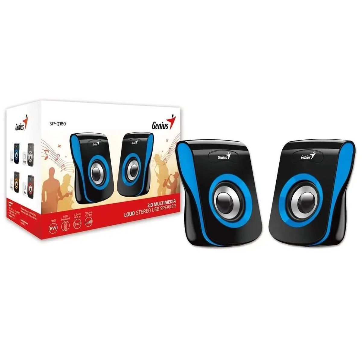 Колонки Genius SP-Q180, 2.0, 2 x 3W RMS, USB-power, Blue