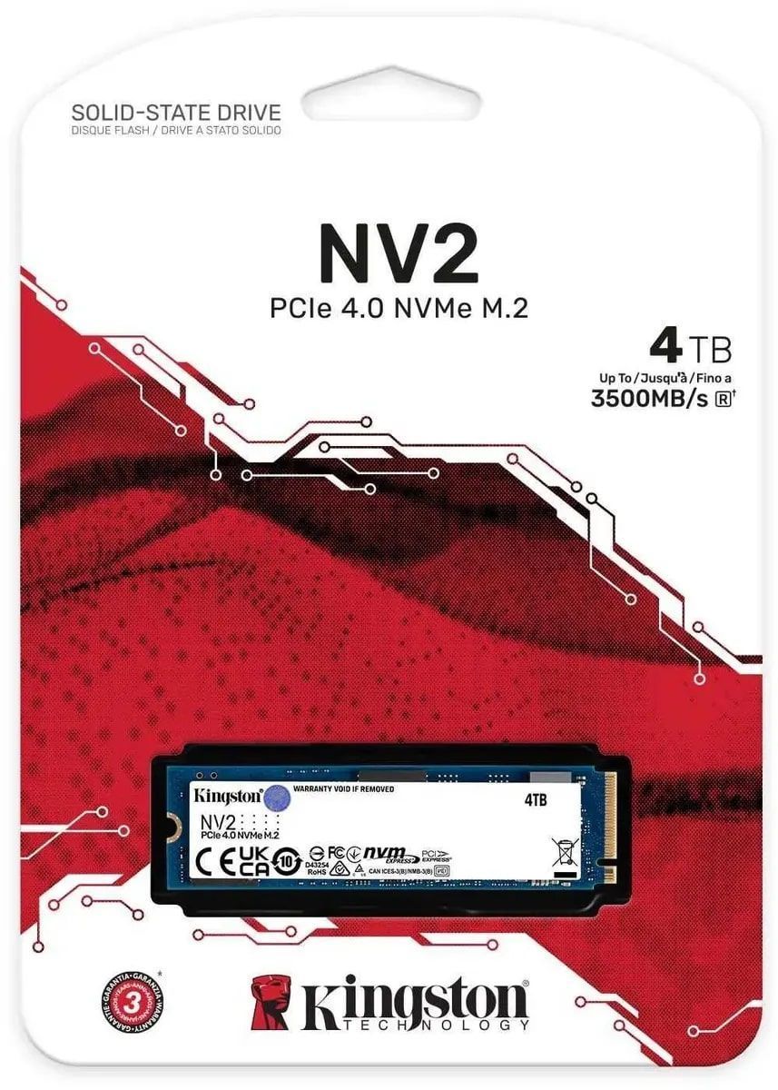 SSD накопитель Kingston NV2 SNV2S/4000G 4ТБ, M.2 2280, PCIe 4.0 x4, NVMe, M.2