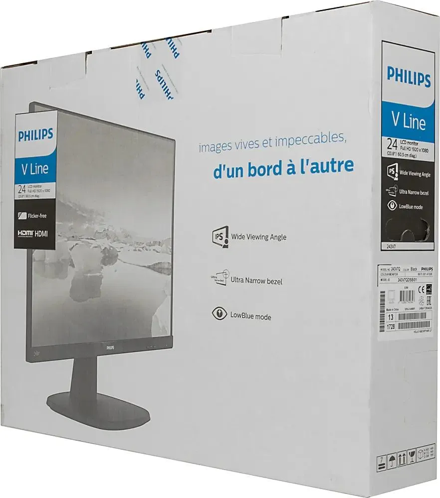 Монитор 23.8" PHILIPS 243V7QDSB 00/01, черный