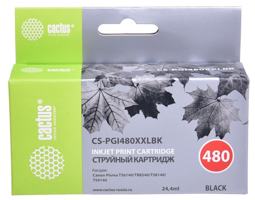 Картридж Cactus CS-PGI480XXLBK черный (24.4мл) для Canon Pixma TR7540/TR8540/TS6140/TS8140