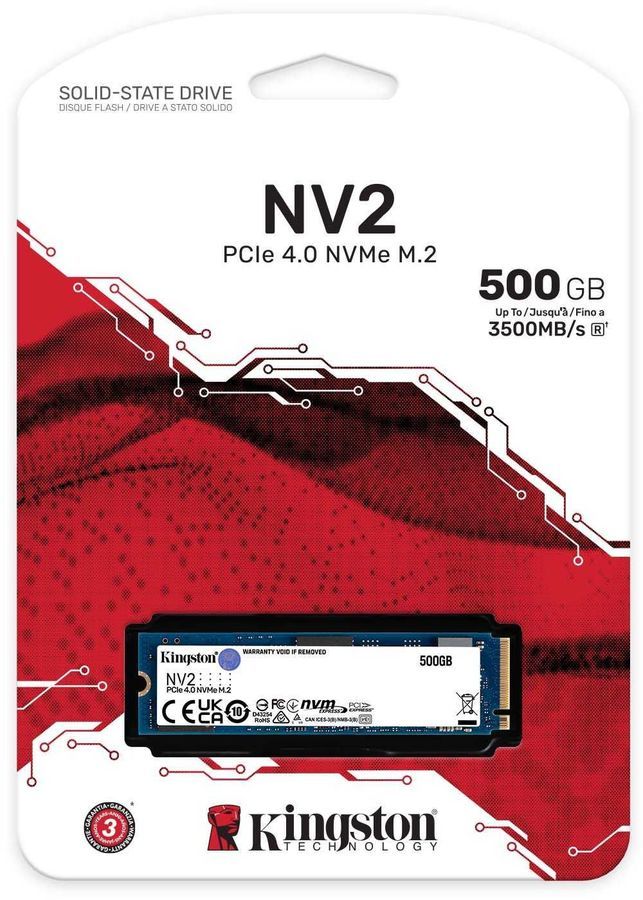 SSD накопитель Kingston SNV2S/500G NV2, M.2 2280, 500GB, NVMe, PCIe 4.0