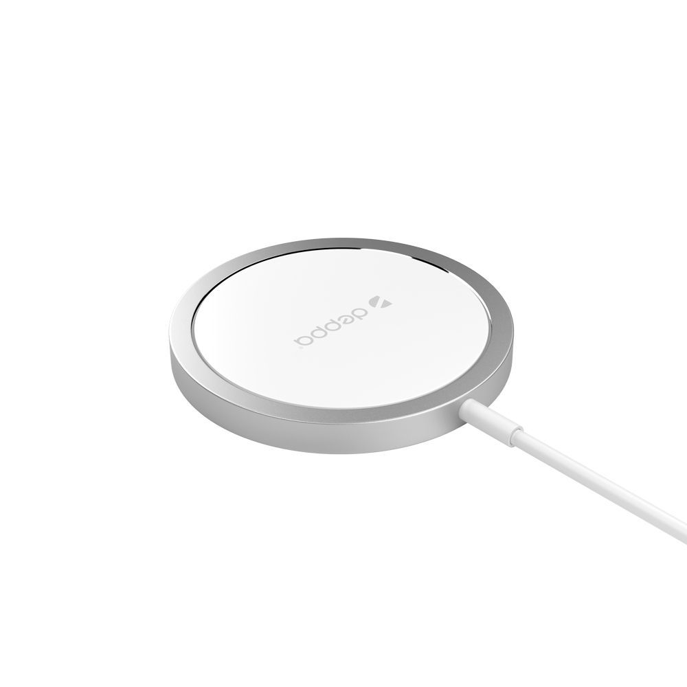 Беспроводное зарядное устройство Deppa MagSafe, Qi 15W, серебро [D_24012]