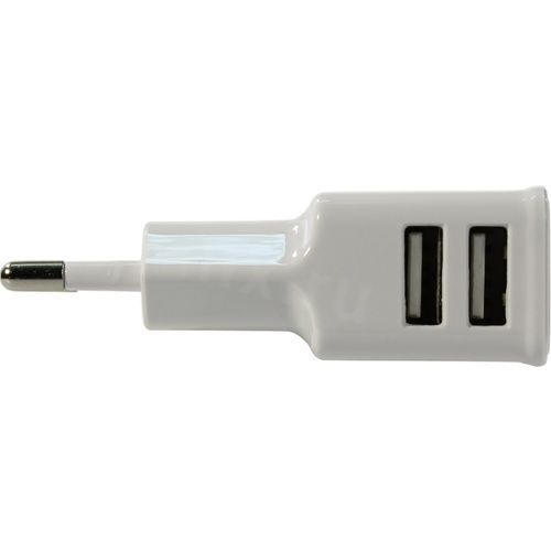 Зарядное устройство VCOM [CA-DC528AC] EU Plug 100-220V --> USBx2 Port, белый (DC5V, 2,1A/1.0A)