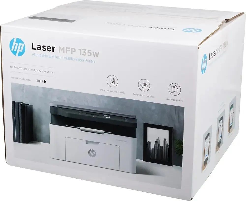 МФУ HP Laser 135w MFP, A4, лазерное, черно-белая печать [4ZB83A]