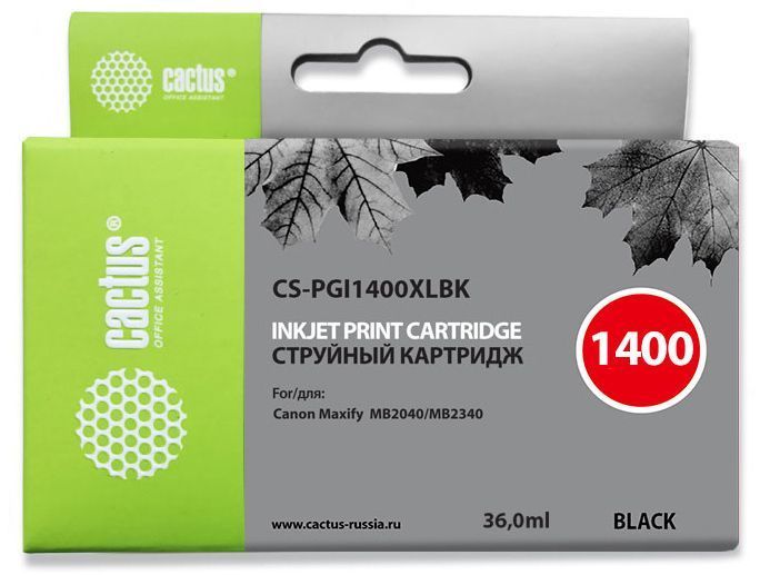 Картридж Cactus CS-PGI1400XLBK черный (36мл) для Canon MB2050/MB2350/MB2040/MB2340