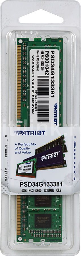 Модуль памяти DDR3 4GB Patriot PSD34G133381, 1333MHz, DIMM