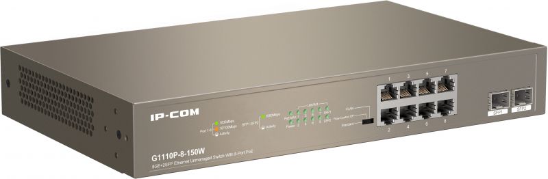 Коммутатор IP-COM G1110P-8-150W Неуправляемый Ethernet 8GE+2SFP С 8-Портовым PoE