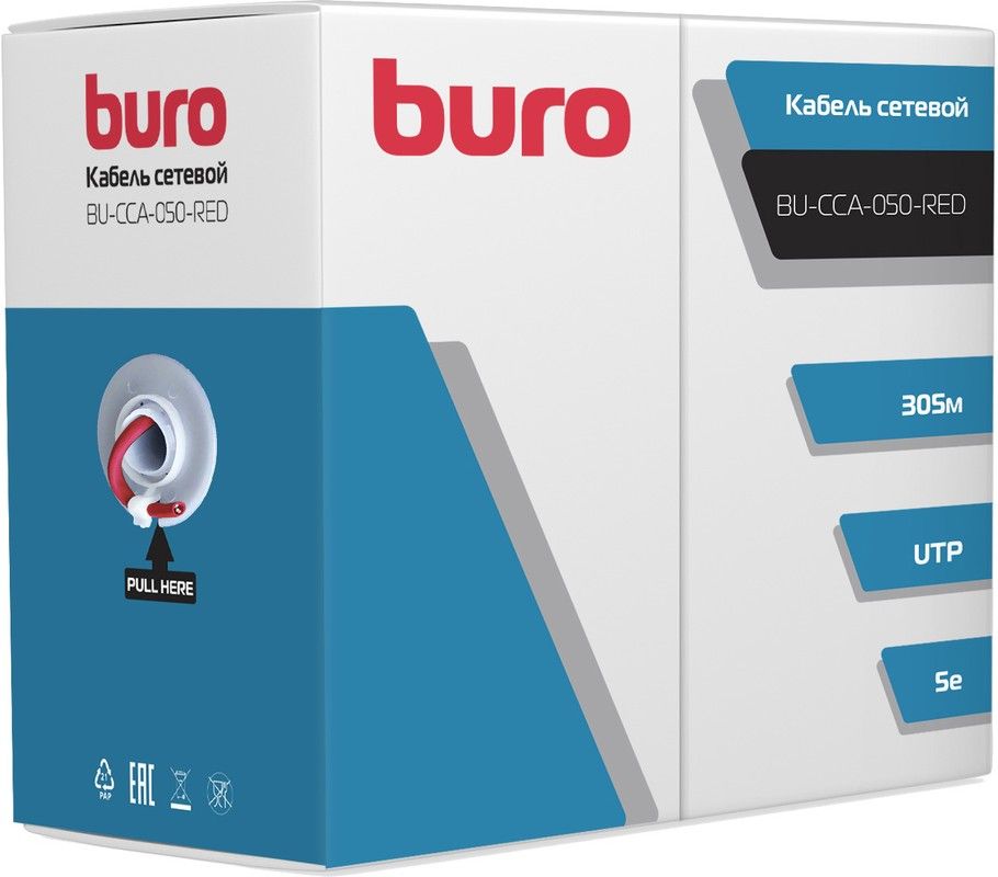 Кабель сетевой Buro BU-CCA-050-RED UTP 305м красный 