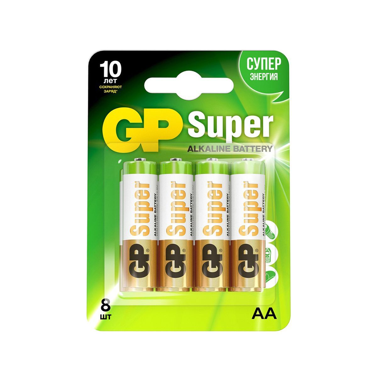 Батарейка алкалиновая GP Super Alkaline 15A LR6 AA [GP 15A-2CR8] упаковка 8 шт.