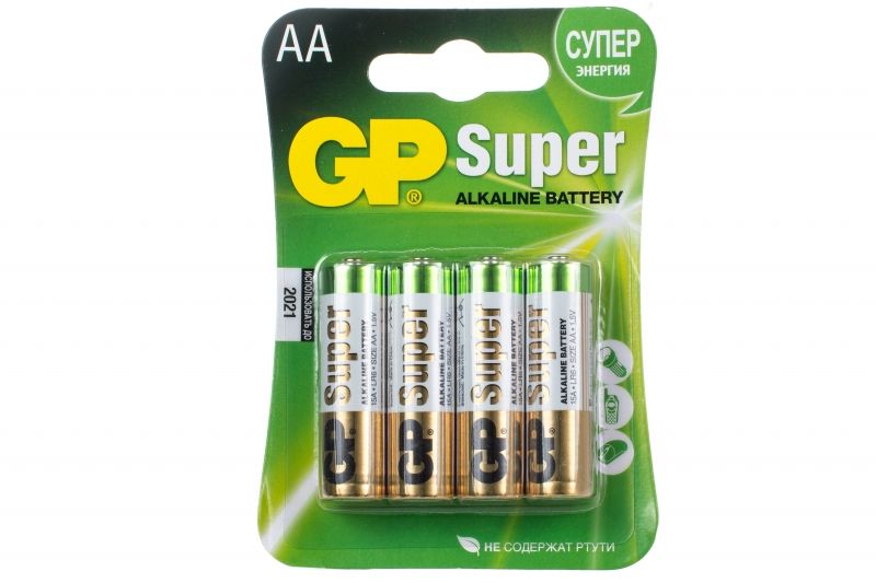 Батарейка алкалиновая GP Super Alkaline 15A LR6 AA [GP 15A-2CR4] упаковка 4 шт.