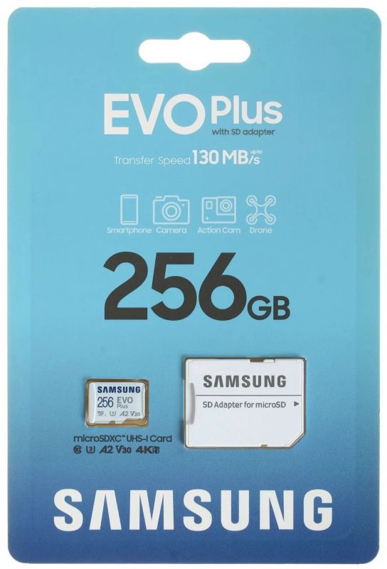 Карта памяти microSDXC 256Gb Samsung EVO Plus UHS-I U3 V30 A2 + Adapter [MB-MC256KA]