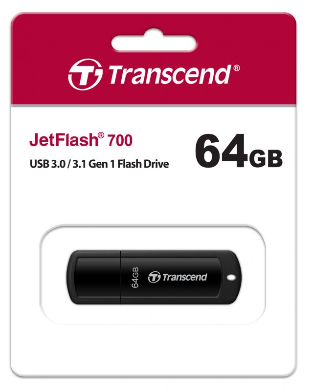Флеш накопитель 64GB Transcend JetFlash 700 [TS64GJF700], USB 3.0 (черный)
