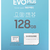 Карта памяти 128 ГБ microSDXC UHS-I Samsung EVO PLUS, Class 10, переходник SD [MB-MC128SA]