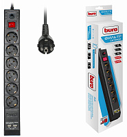Сетевой фильтр Buro BU-SP3_USB_2A-B [3 метра, 6 розеток, черный, USB*2шт, 2200Вт]