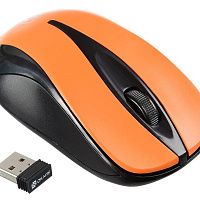 Мышь OKLICK 675MW, оптическая, беспроводная, USB, черный и оранжевый [675mw or]