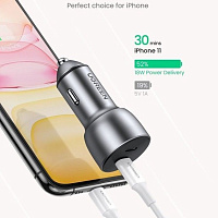 Автомобильное зарядное устройство UGREEN CD213 USB-C PD+USB-C, PD 50W Fast Car Charger