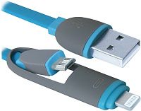 Кабель Defender [USB10-03BP] MicroUSB+Lightning - > USB AM, 1 метр, синий