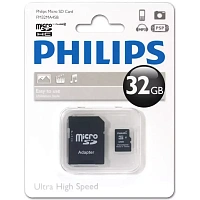 Карта памяти 32GB PHILIPS microSDHC Class 10, SD адаптер [FM32MA45B/97]