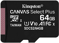 Карта памяти microSDXC UHS-I Kingston Canvas Select Plus 64 ГБ, 100X, Class 10, SDCS2/64GBSP, 1 шт.,