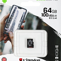 Карта памяти microSDXC UHS-I Kingston Canvas Select Plus 64 ГБ, 100X, Class 10, SDCS2/64GBSP, 1 шт.,