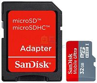 Карта памяти 32GB SANDISK MicroSDHC Class 10 [SDSQUNS-032G-GN3MA] (+SD) (UHS-I,Ultra80,80МБ/с,533X)