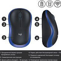 Мышь беспроводная Logitech M185 Blue [910-002239]