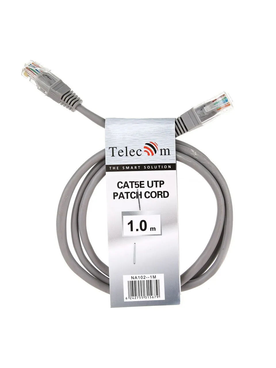 Патч-корд Telecom [NA102--1M] UTP Cat. 5E, 1 метр, серый (RJ-45 (m)-RJ-45 (m))