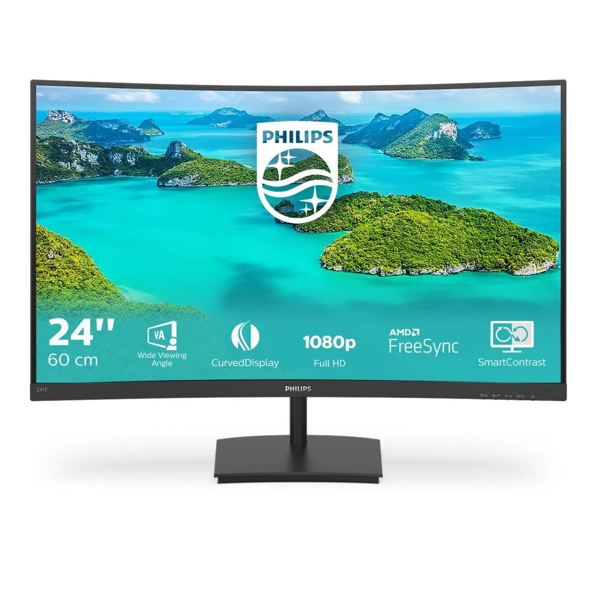 Монитор 23.6'' Philips 241E1SCA, VA, изогнутый, колонки, черный 